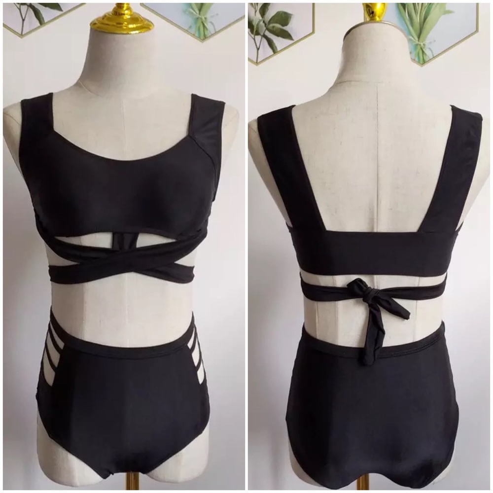 Sexy Black Criss Cross Bikini with Bandage Bottoms - Picture 6 of 16